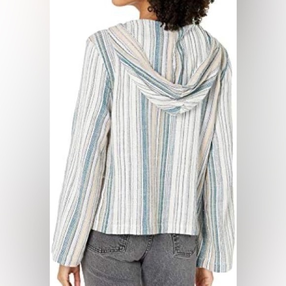 Roxy Sweater Top Cabo Trip Poncho Womens Medium Stripe Hood Pockets - Picture 2 of 12